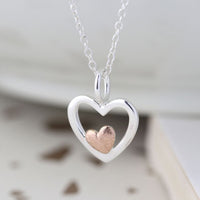 POM Sterling Silver & Rose Gold Double Heart Necklace