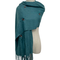 Teal Bee Tassel Scarf