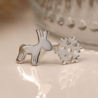 Snowflake & reindeer silver earrings